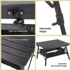 Table de camping pliante Arrowhead Outdoor, en aluminium, réglable en hauteur, avec filet de rangement sous la table et sac de transport, noire