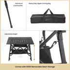 Table de camping pliante Arrowhead Outdoor, en aluminium, réglable en hauteur, avec filet de rangement sous la table et sac de transport, noire