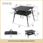 Table de camping pliante Arrowhead Outdoor, en aluminium, réglable en hauteur, avec filet de rangement sous la table et sac de transport, noire