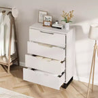 Commode verticale à 4 tiroirs, Meuble de rangement autoportant de 105 cm de haut avec pieds détachables, Armoire en bois pour chambre, salon, couloir et entrée