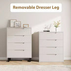Commode verticale à 4 tiroirs, Meuble de rangement autoportant de 105 cm de haut avec pieds détachables, Armoire en bois pour chambre, salon, couloir et entrée