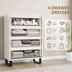 Commode verticale à 4 tiroirs, Meuble de rangement autoportant de 105 cm de haut avec pieds détachables, Armoire en bois pour chambre, salon, couloir et entrée
