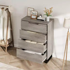 Commode verticale à 4 tiroirs, Meuble de rangement autoportant de 105 cm de haut avec pieds détachables, Armoire en bois pour chambre, salon, couloir et entrée