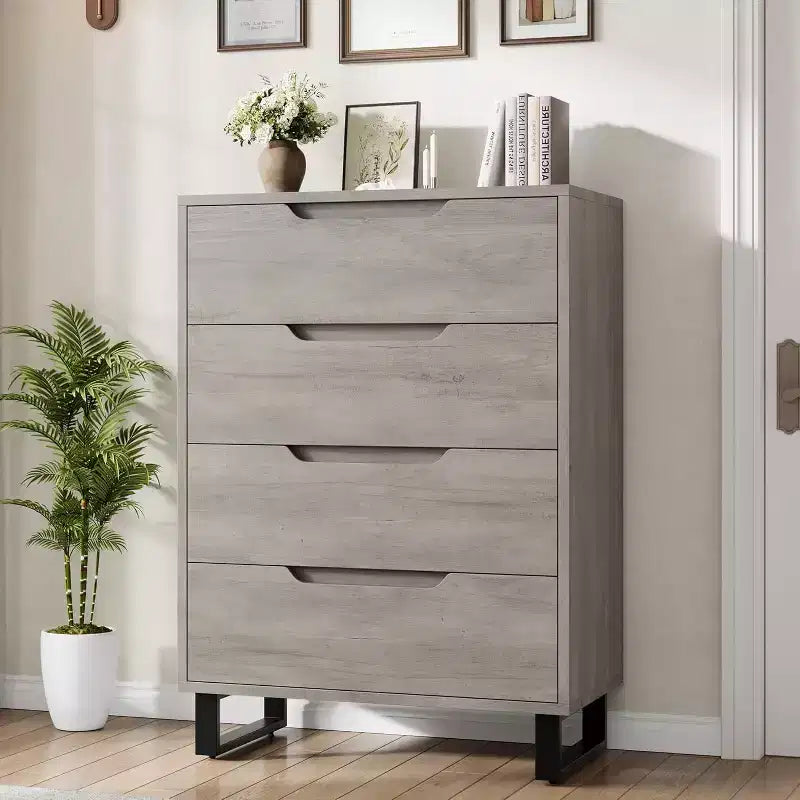 4-Drawer Vertical Dresser, 41.5 Tall Freestanding Storage Chest with Detachable Legs, Wooden Cabinet for Bedroom, Living Room, Hallway & Entryway