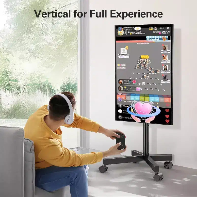 Support TV à roulettes Perlegear pour téléviseurs de 23 à 60 pouces, supporte jusqu'à 40 kg, réglable en hauteur, chariot inclinable avec roues verrouillables, VESA max 400x400mm