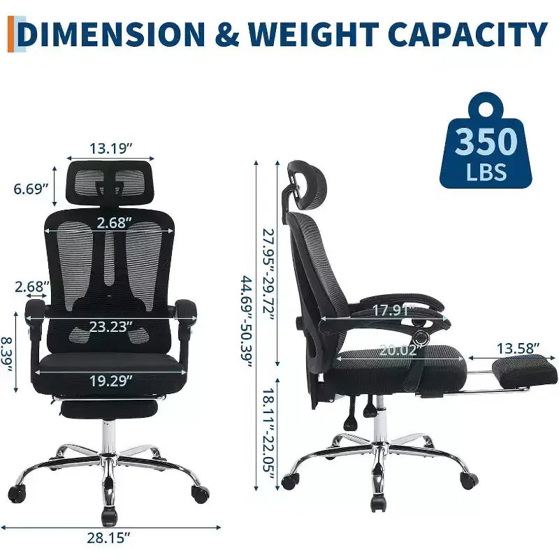 Chaise de bureau Acekool en maille avec repose-pieds, chaise de bureau ergonomique avec support lombaire, chaise d'ordinateur de direction réglable avec roulettes (plusieurs couleurs)