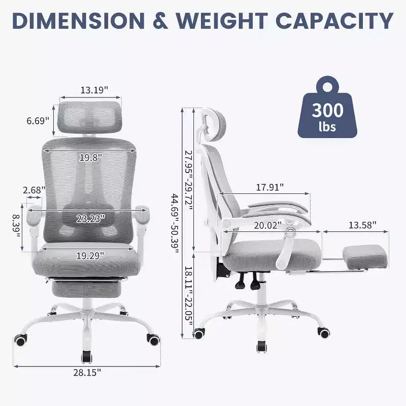 Chaise de bureau Acekool en maille avec repose-pieds, chaise de bureau ergonomique avec support lombaire, chaise d'ordinateur de direction réglable avec roulettes (plusieurs couleurs)