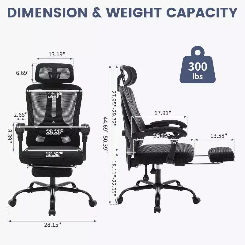 Chaise de bureau Acekool en maille avec repose-pieds, chaise de bureau ergonomique avec support lombaire, chaise d'ordinateur de direction réglable avec roulettes (plusieurs couleurs)