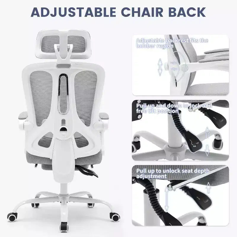 Chaise de bureau Acekool en maille avec repose-pieds, chaise de bureau ergonomique avec support lombaire, chaise d'ordinateur de direction réglable avec roulettes (plusieurs couleurs)