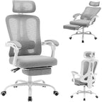 Chaise de bureau Acekool en maille avec repose-pieds, chaise de bureau ergonomique avec support lombaire, chaise d'ordinateur de direction réglable avec roulettes (plusieurs couleurs)