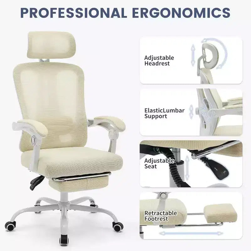 Chaise de bureau Acekool en maille avec repose-pieds, chaise de bureau ergonomique avec support lombaire, chaise d'ordinateur de direction réglable avec roulettes (plusieurs couleurs)