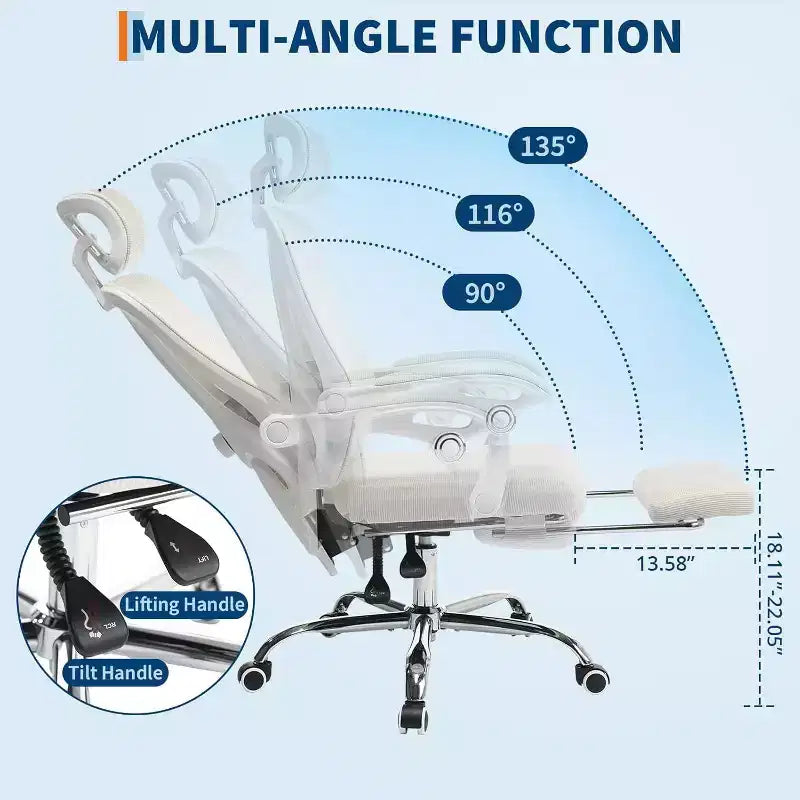 Chaise de bureau Acekool en maille avec repose-pieds, chaise de bureau ergonomique avec support lombaire, chaise d'ordinateur de direction réglable avec roulettes (plusieurs couleurs)