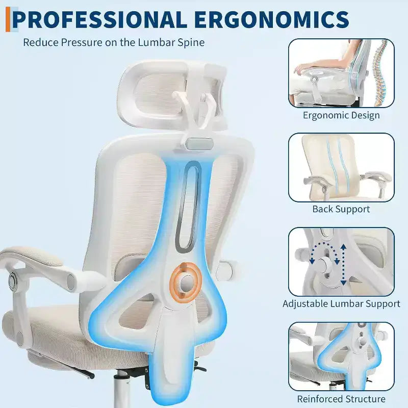 Chaise de bureau Acekool en maille avec repose-pieds, chaise de bureau ergonomique avec support lombaire, chaise d'ordinateur de direction réglable avec roulettes (plusieurs couleurs)