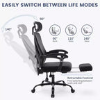 Chaise de bureau Acekool en maille avec repose-pieds, chaise de bureau ergonomique avec support lombaire, chaise d'ordinateur de direction réglable avec roulettes (plusieurs couleurs)