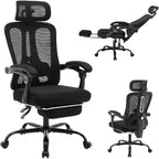 Acekool Mesh Office Chair with Footrest, Ergonomic Desk Chair with Lumbar Support, Adjustable Executive Computer Chair with Wheels (Multiple Colors)