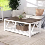 Summit Adventure 40 Farmhouse Coffee Table with Shelf - Rustic Vintage White Living Room Table