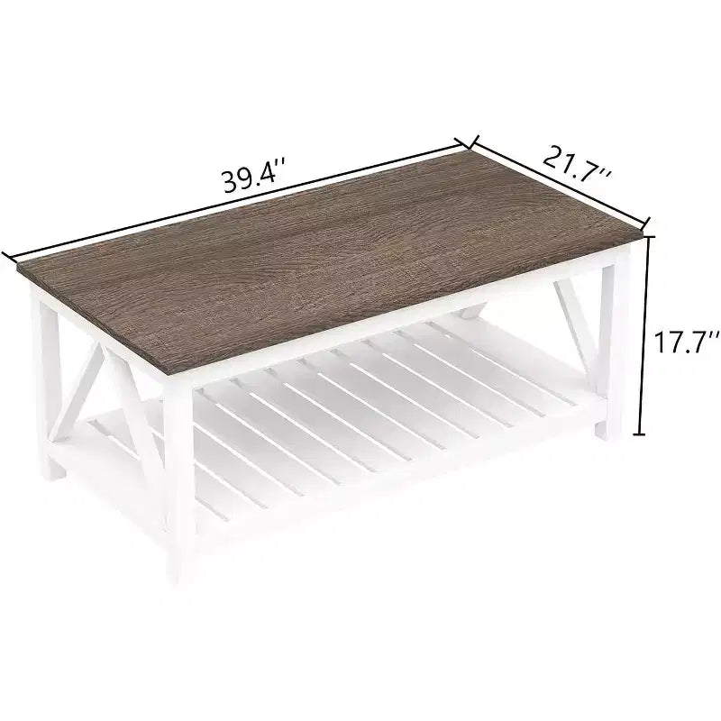 Table basse de salon rustique et vintage Summit Adventure 40 avec étagère - Blanc