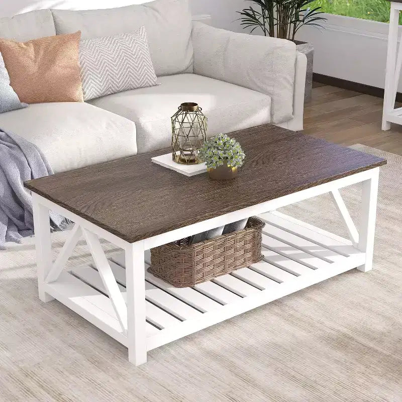 Table basse de salon rustique et vintage Summit Adventure 40 avec étagère - Blanc