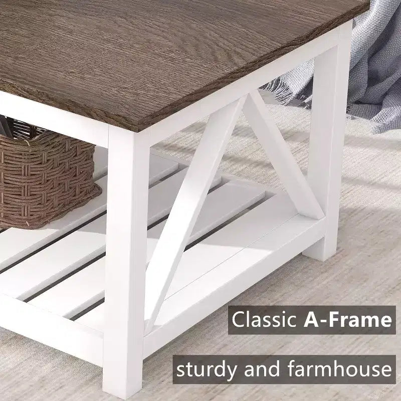 Table basse de salon rustique et vintage Summit Adventure 40 avec étagère - Blanc