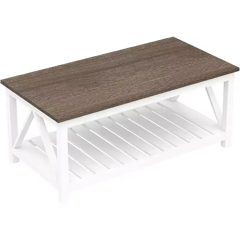 Table basse de salon rustique et vintage Summit Adventure 40 avec étagère - Blanc