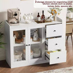Buffet GustoWave avec rangement, buffet de cuisine moderne de 109 cm avec conception de garde-corps et étagères réglables et 3 tiroirs, table de buffet en bois