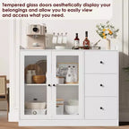 Buffet GustoWave avec rangement, buffet de cuisine moderne de 109 cm avec conception de garde-corps et étagères réglables et 3 tiroirs, table de buffet en bois