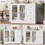 Buffet GustoWave avec rangement, buffet de cuisine moderne de 109 cm avec conception de garde-corps et étagères réglables et 3 tiroirs, table de buffet en bois