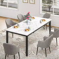 Industrial Dining Table for 6-8 People, Wooden Rectangle Long Dinner Kitchen Table with Metal Legs, Round Corners, Writing Office Desk