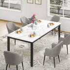 Industrial Dining Table for 6-8 People, Wooden Rectangle Long Dinner Kitchen Table with Metal Legs, Round Corners, Writing Office Desk