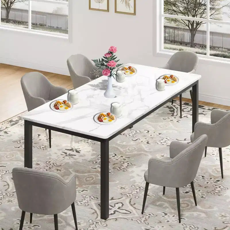 Industrial Dining Table for 6-8 People, Wooden Rectangle Long Dinner Kitchen Table with Metal Legs, Round Corners, Writing Office Desk