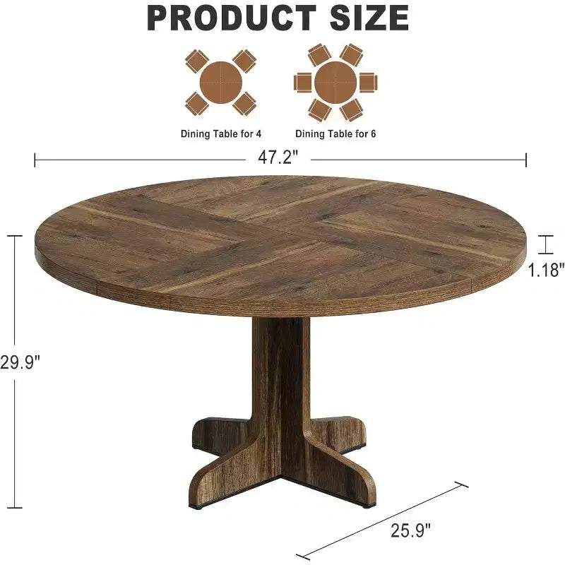 Acekool Table à manger ronde 47" pour 4-6 personnes - Table de cuisine familiale en bois avec pieds réglables