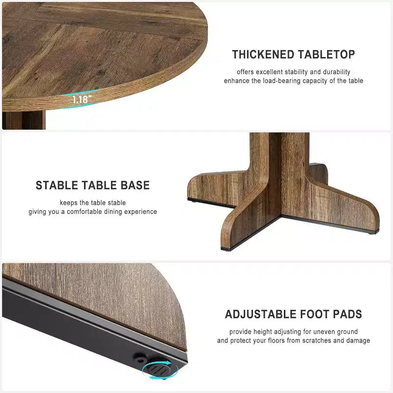 Acekool Table à manger ronde 47" pour 4-6 personnes - Table de cuisine familiale en bois avec pieds réglables