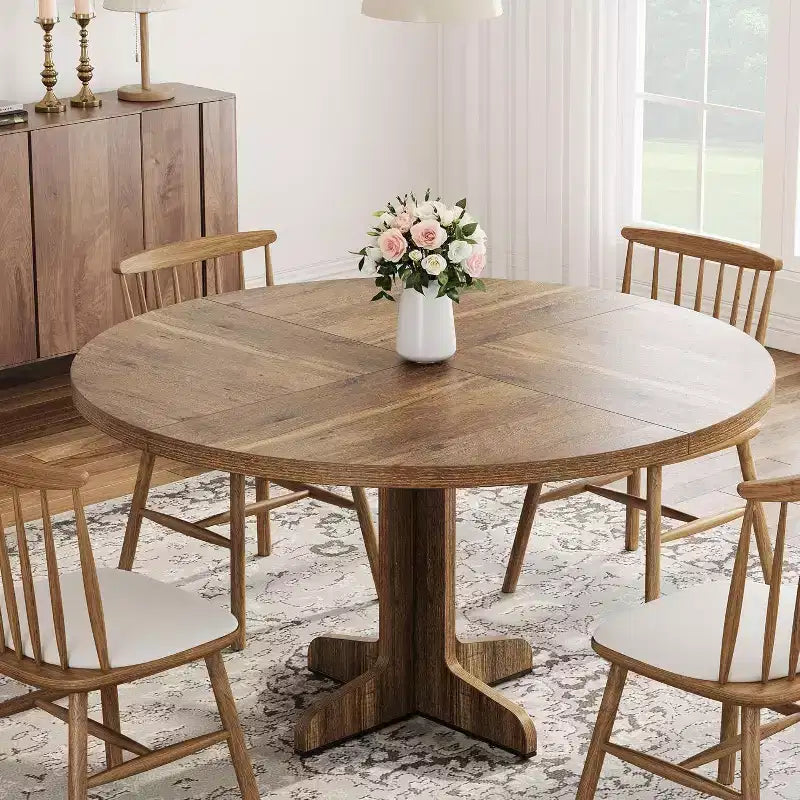 Acekool Table à manger ronde 47" pour 4-6 personnes - Table de cuisine familiale en bois avec pieds réglables