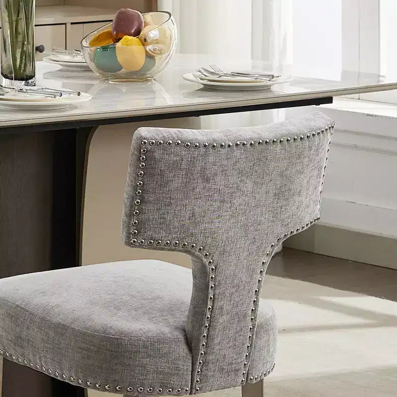 CLIHOME Lot de 2 chaises de salle à manger modernes du milieu du siècle, chaise d'appoint rembourrée en tissu chenille de style ferme, dossier incurvé