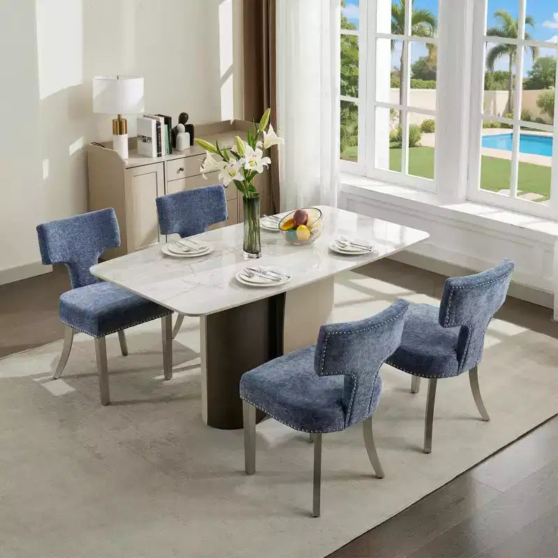 CLIHOME Lot de 2 chaises de salle à manger modernes du milieu du siècle, chaise d'appoint rembourrée en tissu chenille de style ferme, dossier incurvé