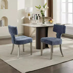 CLIHOME Lot de 2 chaises de salle à manger modernes du milieu du siècle, chaise d'appoint rembourrée en tissu chenille de style ferme, dossier incurvé