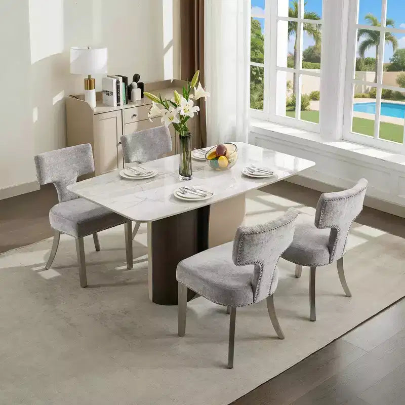 CLIHOME Lot de 2 chaises de salle à manger modernes du milieu du siècle, chaise d'appoint rembourrée en tissu chenille de style ferme, dossier incurvé