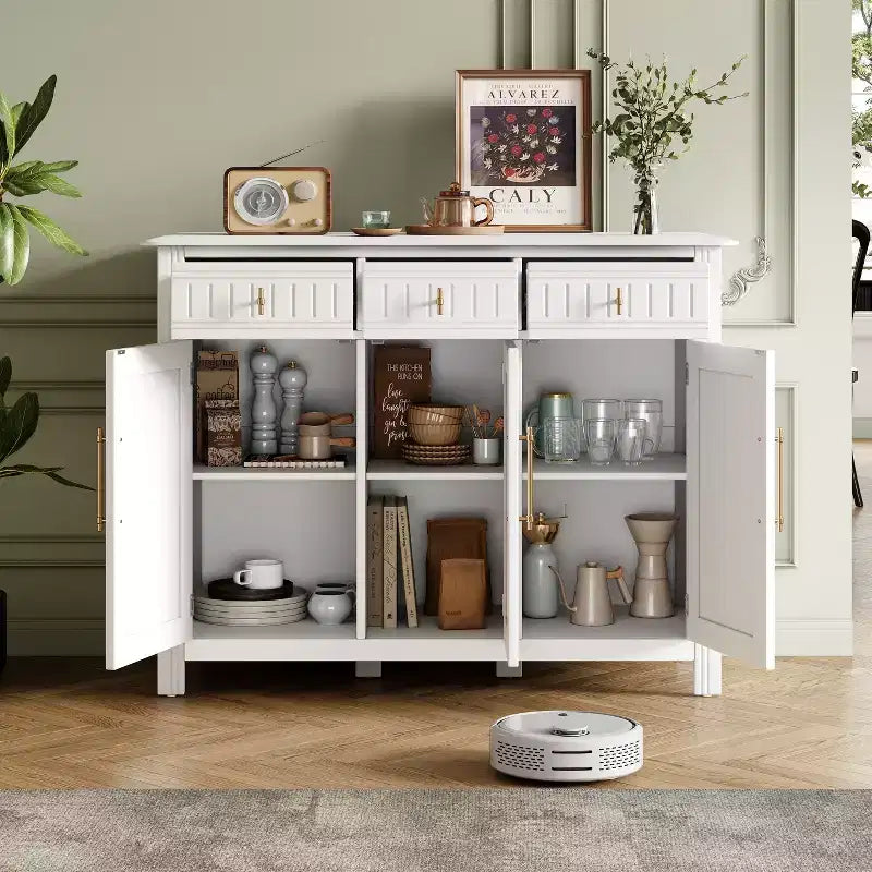 Christopher Knight Home Chasca Armoire de rangement moderne en bois d'acacia 48 po avec 3 portes, 3 tiroirs et étagères réglables