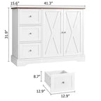 GustoWave 42 Meuble buffet de ferme avec rangement, meuble de bar à café avec 3 tiroirs, buffet pour cuisine, salle à manger, salon, blanc