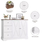 GustoWave 42 Meuble buffet de ferme avec rangement, meuble de bar à café avec 3 tiroirs, buffet pour cuisine, salle à manger, salon, blanc