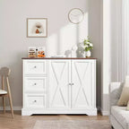 GustoWave 42 Meuble buffet de ferme avec rangement, meuble de bar à café avec 3 tiroirs, buffet pour cuisine, salle à manger, salon, blanc