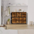 Commode GustoWave pour chambre à coucher, meuble de rangement en tissu à 10 tiroirs, commodes et chiffonniers avec poches latérales, crochets et plateau en bois