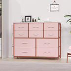 Commode GustoWave pour chambre à coucher, meuble de rangement en tissu à 10 tiroirs, commodes et chiffonniers avec poches latérales, crochets et plateau en bois
