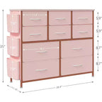 Commode GustoWave pour chambre à coucher, meuble de rangement en tissu à 10 tiroirs, commodes et chiffonniers avec poches latérales, crochets et plateau en bois
