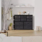 Commode GustoWave pour chambre à coucher, meuble de rangement en tissu à 10 tiroirs, commodes et chiffonniers avec poches latérales, crochets et plateau en bois