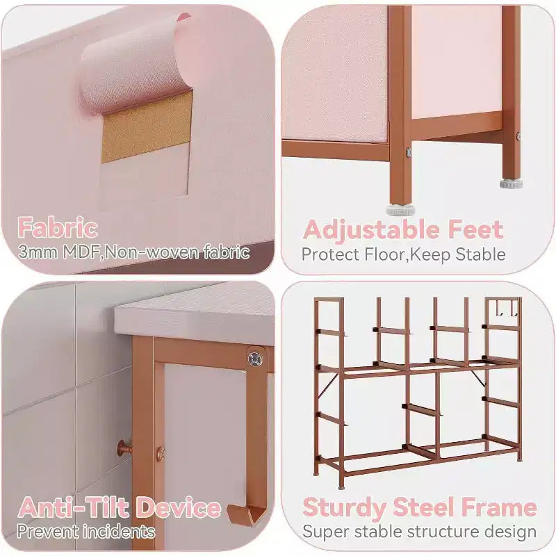 Commode GustoWave pour chambre à coucher, meuble de rangement en tissu à 10 tiroirs, commodes et chiffonniers avec poches latérales, crochets et plateau en bois