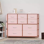 Commode GustoWave pour chambre à coucher, meuble de rangement en tissu à 10 tiroirs, commodes et chiffonniers avec poches latérales, crochets et plateau en bois