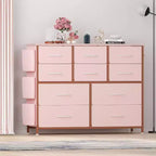 Commode GustoWave pour chambre à coucher, meuble de rangement en tissu à 10 tiroirs, commodes et chiffonniers avec poches latérales, crochets et plateau en bois