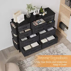 Commode GustoWave pour chambre à coucher, meuble de rangement en tissu à 10 tiroirs, commodes et chiffonniers avec poches latérales, crochets et plateau en bois