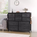 Commode GustoWave pour chambre à coucher, meuble de rangement en tissu à 10 tiroirs, commodes et chiffonniers avec poches latérales, crochets et plateau en bois
